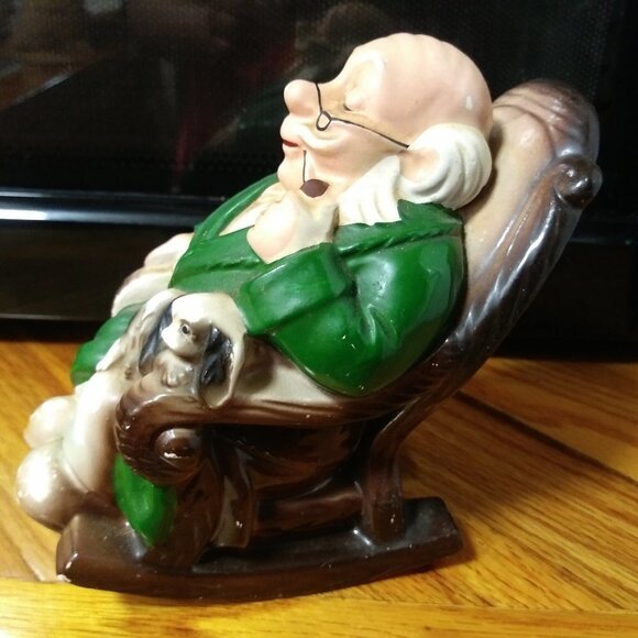 VTG Old man in Rocker w/dog Piggy Banks 1960s - Picture 6 of 7